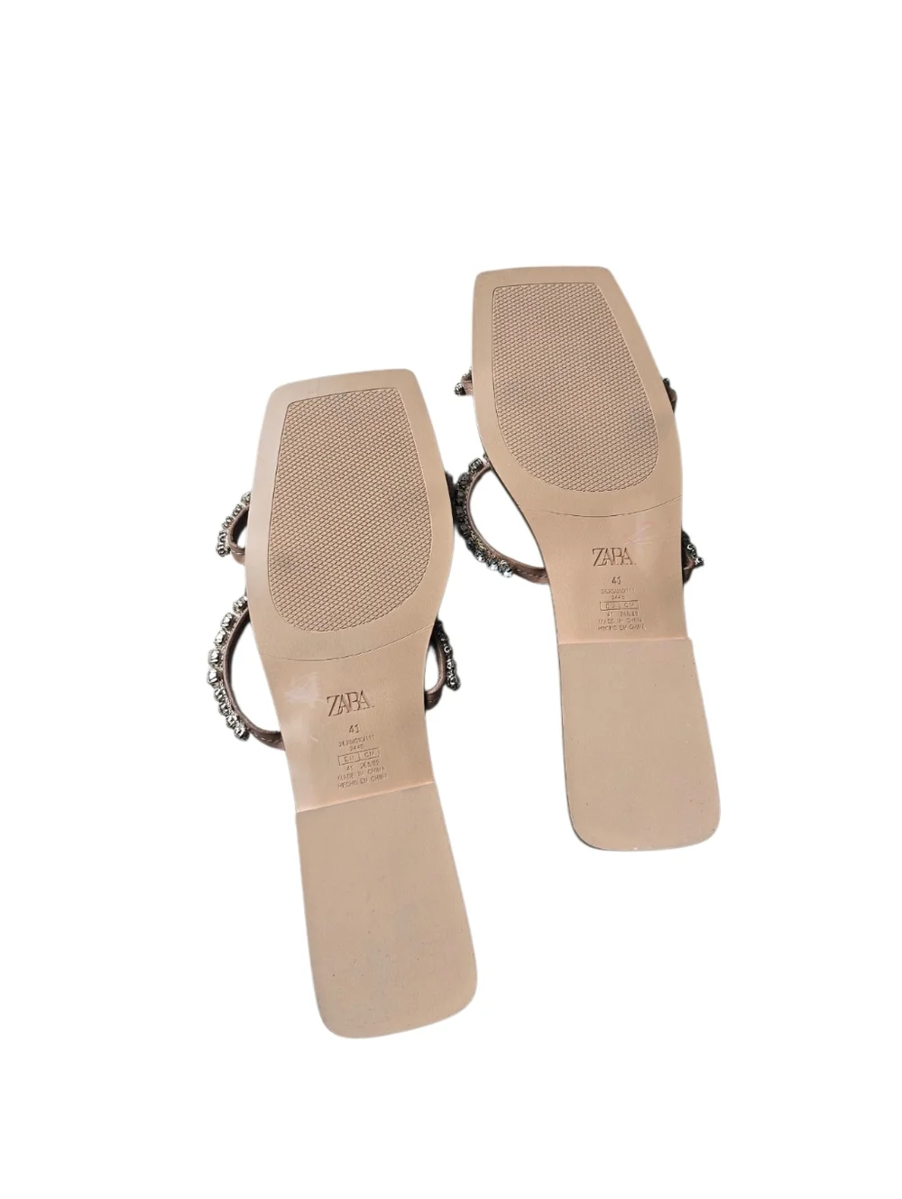 NEW Zara Tan Flat Slide Sandals With Rhinestones - Picture 7 of 8